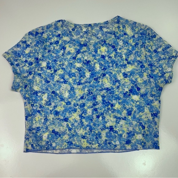 Kulani Kinis Sheer Blue Yellow Floral Swim Top Cover Sz XS - Picture 3 of 5